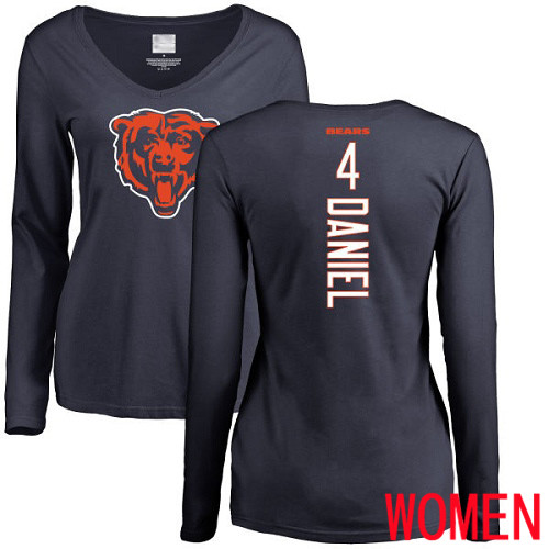 Chicago Bears Navy Blue Women Chase Daniel Backer NFL Football #4 Long Sleeve T Shirt